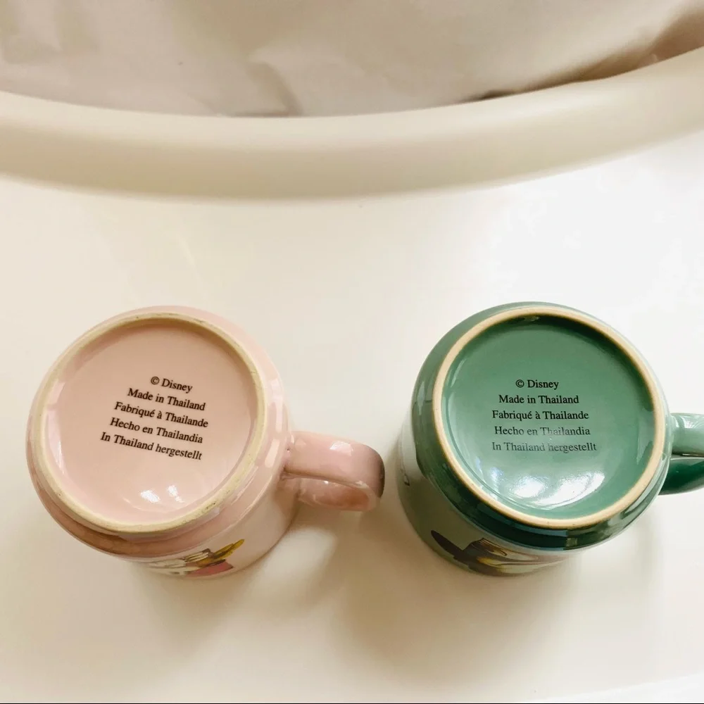 DISNEY MICKEY MINNIE MOUSE MUGS SET OF 2 PINK GREEN DISNEY COUPLE FAN